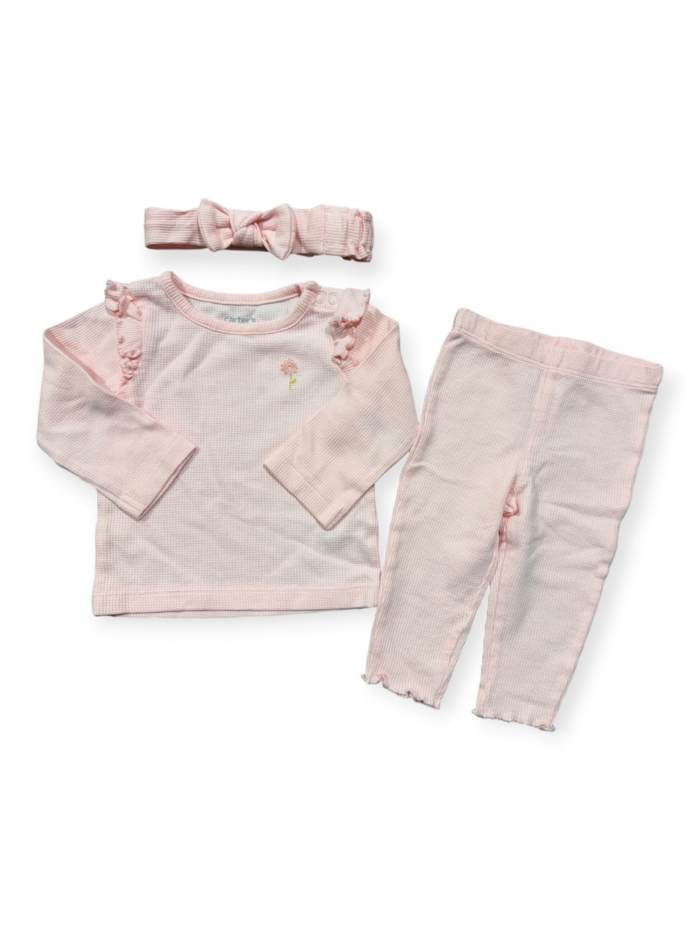 Carter's Baby Girls 3-Piece Pink Waffle Knit Set with Headband, Size 6 Months
